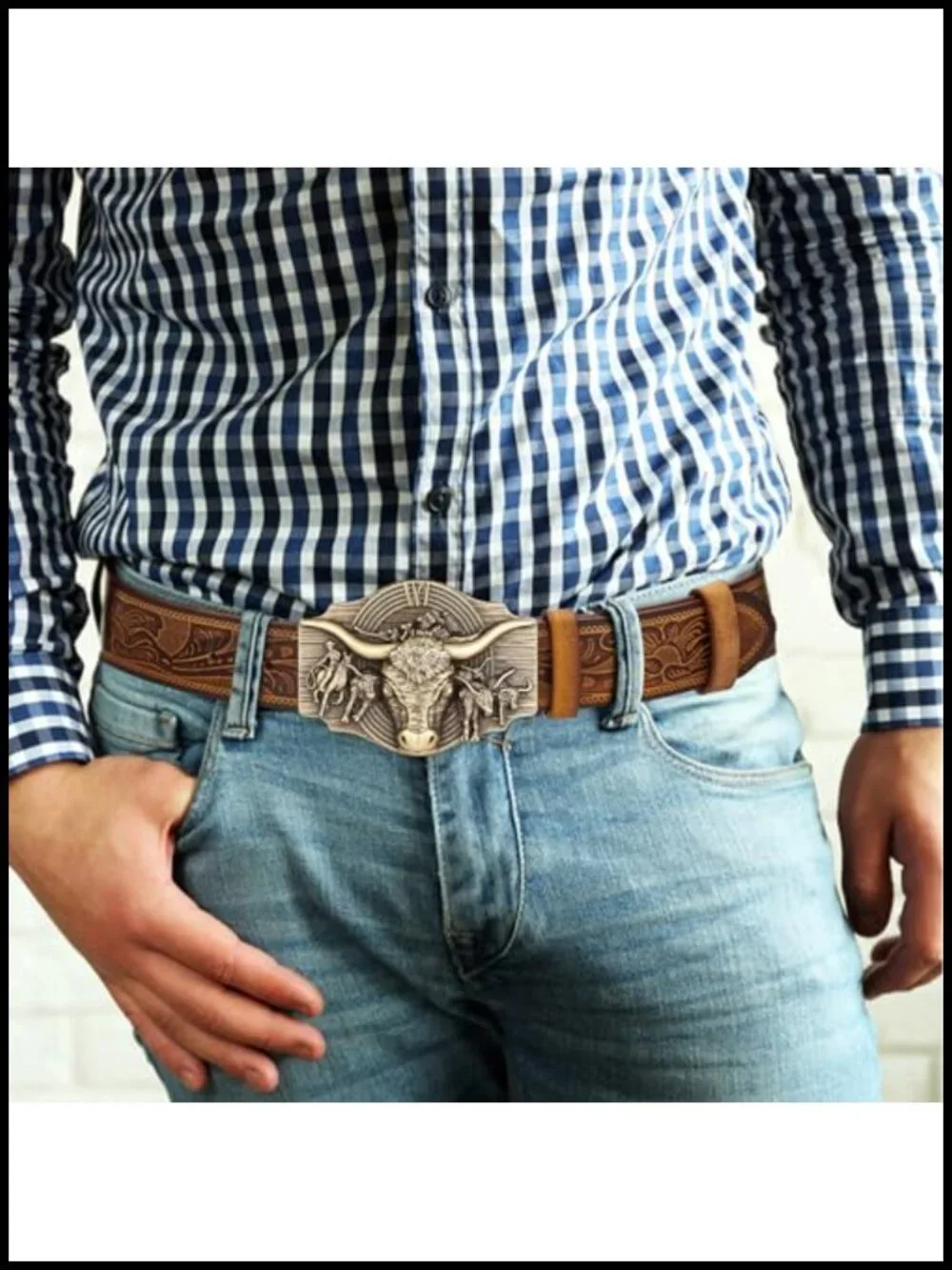Genuine Cowhide Leather Western Belt Removable Snap Buckle Men's